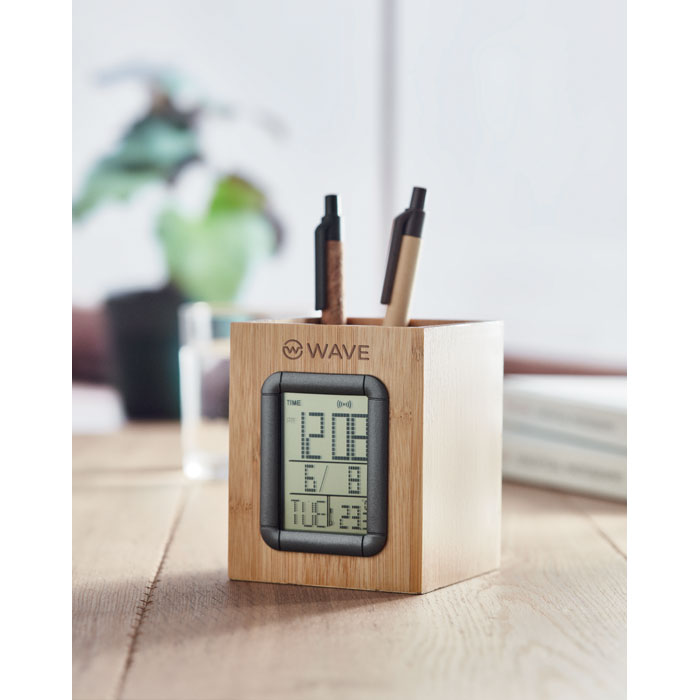 6289-40 MANILA Bamboo pen holder and LCD clock - imagine 5