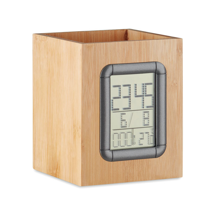 6289-40 MANILA Bamboo pen holder and LCD clock - imagine 2